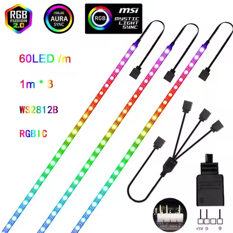Addressable Rainbow PC Digital WS2812b LED Strip Light for 5V 3pin ARGB Header PC Case Asus Aura Syn