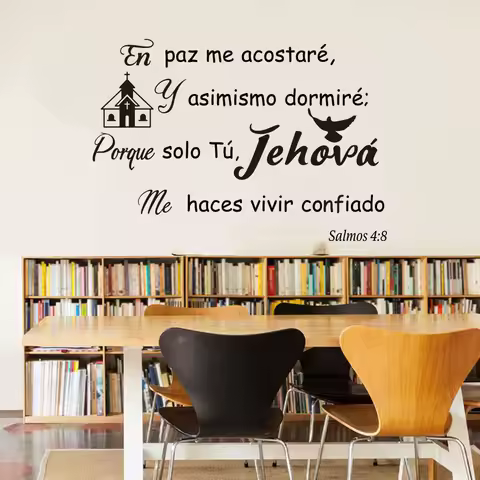 Spanish Bible Verse Slogan Wall Stickers Salmos 4:8 Christian Lord Jesus Wall Decals Bedroom Kitchen