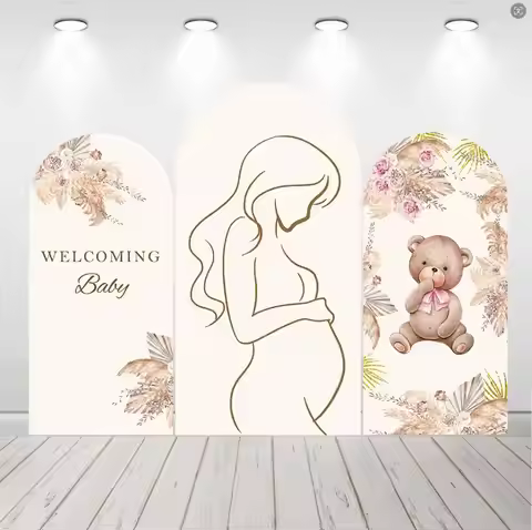 Welcome Baby Pregnant Woman Arch Backdrop Bear Baby Shower Birthday Party Decoration Chiara Wall Arc