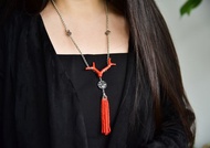 【山有枝】天然紅珊瑚沙丁樹枝925老銀古典流蘇項鏈