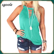 「SGOOLE」 Women Solid Color Halter Neck Hollow Out Tank Top