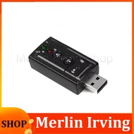 Merlin Irving Shop 3D External 7.1 CH Channel USB Audio Sound Card Mic Adapter Speaker 3.5mm Jack Stereo Headset For Win XP 7 8 Linux Android Black