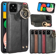 For Google Pixel 5A Shockproof Wristband Ring Bracket Back Cover For Google Pixel 5/Pixel 4A 5G/Pixel 4A 4G Protective Leather Phone Case