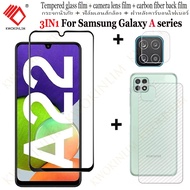 (3 IN 1)For Samsung Galaxy A53 A33 A73 A23 A13 A22 5G&amp; 4GScreen Protector Tempered Glass Full Screen + Fiber Film + Lens Film For Samsung Galaxy A22 A12 A33 A53 A73 A23 A42 A52 A72 5G&amp;4G Tempered Glass