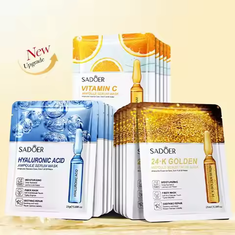 10pcs SADOER Face Mask 24K Gold Vitamin C Hyaluronic Acid Moisturizing Firming Hydrating Skin Care P
