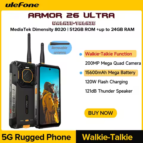 Ulefone Armor 26 Ultra Walkie Talkie 5G Rugged Waterproof Smartphone 120W 15600mAh 200MP NFC RAM Up 