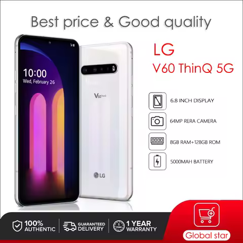 LG V60 ThinQ 5G Original Unlocked Single Sim 8GB RAM+128/256GB Octa-core 64MP 6.8'' 5000mAh Android 