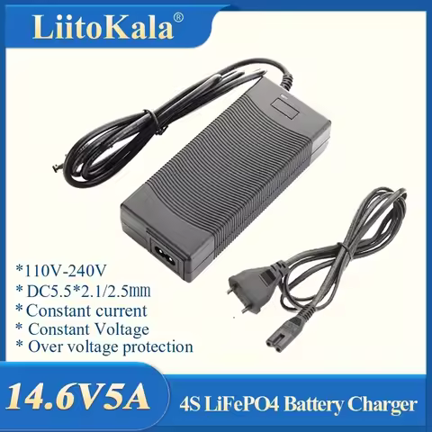 LiitoKala 14.6V 5A Charger 4S 14.4V 12V LiFePO4 battery 14.4V LiFePO4 Battery Charger Input 100-240V