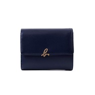 [You can enter your name] (Aniesve Voyage) agnes b. VOYAGE Leather Wallet Natural Leather Trifold Wallet Mini Wallet IW03B-09 With Shop Bag (No Name, Navy)