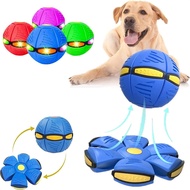 Flying Saucer Ball Dog Toy with LED Lights Magic UFO Transform Ball for Pets