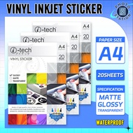 Waterproof Vinyl Sticker Matte / Glossy / Transparent 20Sheets A4 ITech Brand