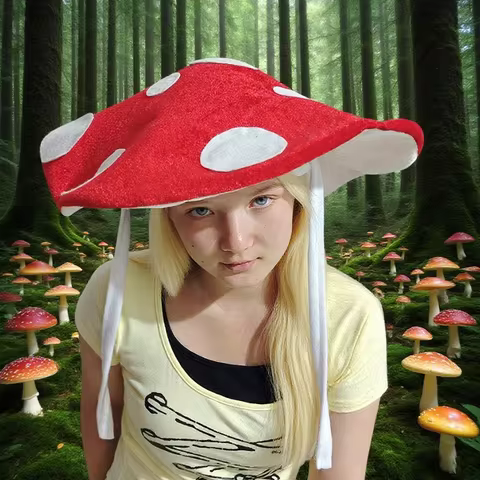 Enchanted Forest Mushroom Hat Red & Purple Spotted Toadstool Cosplay Costume Headwear Cap for Hallow