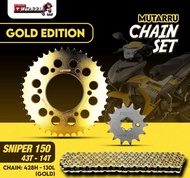 (SET) MUTARRU COLORED CHAIN AND SPROCKET GOLD SET SMASH / WAVE / XRM / RS / RAIDER / SNIPER