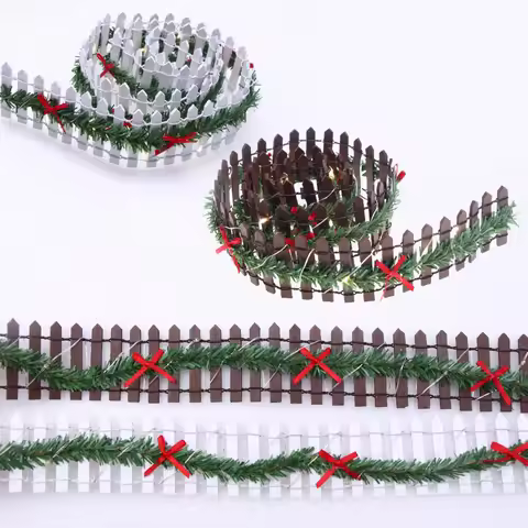 MicoLandscape Christmas Elf Fairy Garden Miniature Wooden Fence Handmade LED Light String Vine Lands