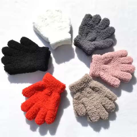 New 1-4Y Kids Gloves Winter Baby Plush Coral Gloves Toddler Full Fingers Cute Mittens Warm Windproof