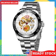 FORSINING Men's Stainless Steel Automatic Mechanical Watch 3ATM Business Wristwatch (A)