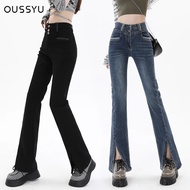 Seluar Jeans Flare Wanita Pinggang Tinggi Y2k Kapas Slim Fit Seluar Jeans Selesa Wanita Seluar Split