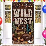 BlissYard Western Door Cover 71x35 Inch Rustic Blue Door Backdrop with Longhorn Skull for Cowboy The