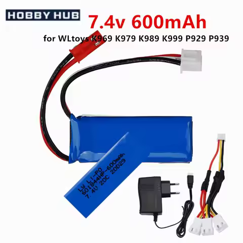 2S 7.4v 601844 Battery 7.4V 600mAh for WLtoys K969 K979 K989 K999 P929 P939 RC Car Parts or charger