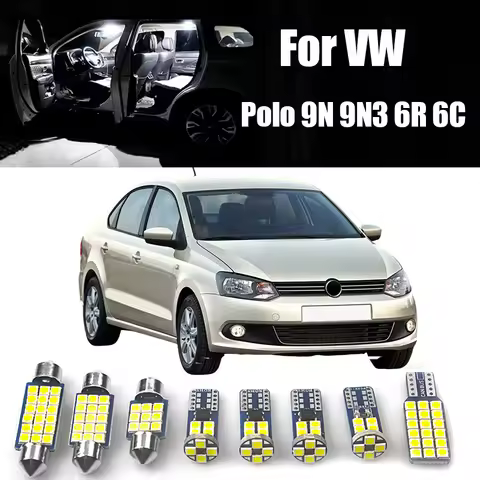 For Volkswagen VW POLO 9N 9N3 6R 6C 2002 - 2017 Car LED Bulbs Interior Reading Lamp Vanity Mirror Tr
