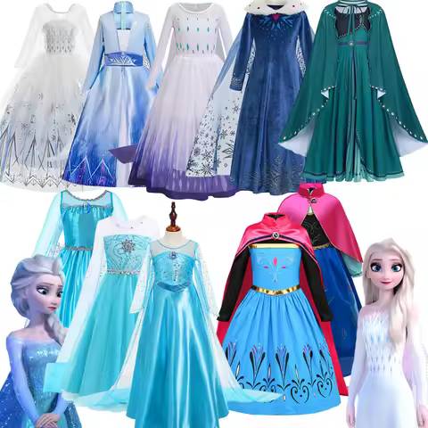 Disney Frozen Elsa Anna Princess Dresses for Girl Sequin Cape Dress Kid Snow Queen Costumes Carnival
