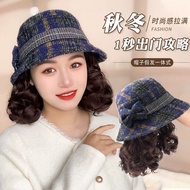 Wigs, autumn and winter fashion hats, fisherman hat, middle-假发秋冬时尚帽子一体渔夫帽中老年妈妈百搭礼帽保暖卷发头套8.31