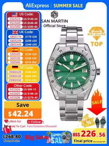 San Martin New 42mm Peacock Gemstone Dial NH35 Luxury Men Watch Automatic Mechanical Sapphire 100M W