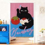 VIKAMA Tomato Cat Print Door Curtain, Kids Room Divider Living Room Kitchen Half Privacy Curtain