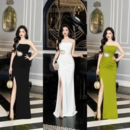 SIZE>65KG BODY PROM Dress WITH STONE WAIST Mesh Women Dress White