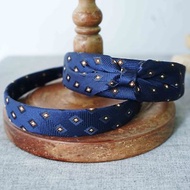 古董領帶改製手工髮箍-Celine-星空藍-蝴蝶結/窄版