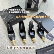 YSL Saint Laurent Compound K - Metal Pleated Toe Straps & Square Buckles | 10cm Heel Sandals