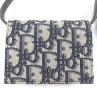 【5積分】成色極佳 □ DIOR Dior Homme 帆布皮革斜挎肩帶迷你手拿包 米色/海軍藍 帶原裝盒 意大利製造 男士