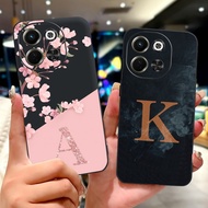 Tecno Spark 30 5G Case KL8 Black Aesthetic A-Z Letters Fashion Flowers Soft Back Cover Techno Spark 