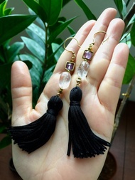 ||仙蹤||天然水晶流蘇造型耳環。薰衣草紫水晶/白水晶/可改夾式