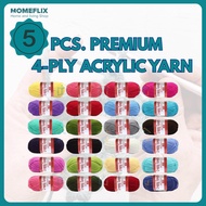 Homeflix Premium 5pcs. 50g 4-Ply Acrylic Yarn – Soft & Versatile for Hand Knitting and Crochet Yarn