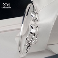 Graceful Design Rose Flower Silver Bangle Open Cuff Adjustable Bangle Bracelets for Women Girls