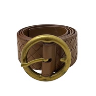 Bottega Veneta 金色圓頭 棕色編織 皮帶 腰帶