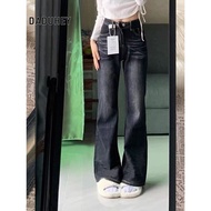 Black low-waisted lengthened low-rise micro-large jeans Women's new loose Slim wide-legged trailing 