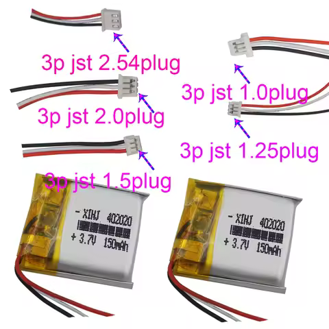 2pcs 3.7V 150mAh 0.555Wh Li Polymer Battery JST 3pin 1.0/1.25/1.5/2.0/2.54mm Plug 402020 For Mouse G