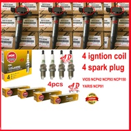 Original SET Ignition Coil 4pcs & Spark plug 4pcs Toyota Vios NCP42 NCP93 NCP150 1.5 Yaris NCP91 909