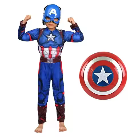 Captain America Muscle Costume Cosplay Superhero Captain America Muscle Jumpsuit Shield Halloween Ca