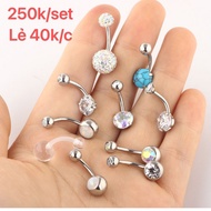 Set 10 khuyên rốn gắn đá cao cấp khuyên rốn đính đá sáng lấp lánh khuyên rốn