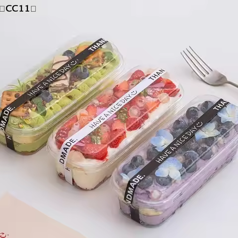 50Pcs Clear Rectangle Dessert Container 280ml Rectangle Cake Container Loaf Deli Container Fruit Pac