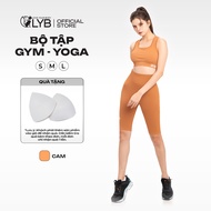 LYB - Bộ đồ tập gym yoga nữ dệt kim quần legging lửng áo bra tập thể thao không mút màu cam