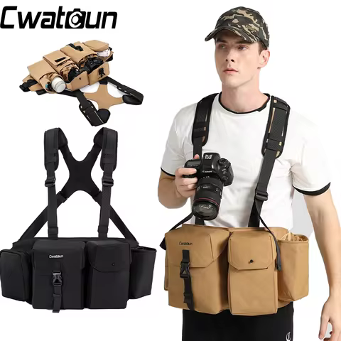 Cwatcun professional photography waist SLR lens bag photography outdoor work clothes vest camera bag