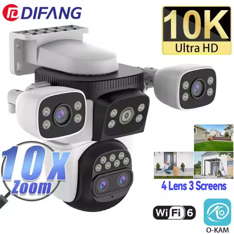 10K UHD WiFi6 Camera 20MP Wireless Outdoor 10X Zoom Three Screen Four Len PTZ Automatic Tracking Wat