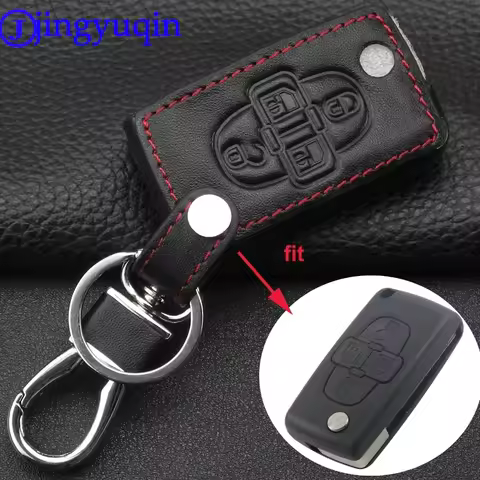 jingyuqin Remote Fob Cover Case Leather Car Key 4 Buttons For Peugeot 1007 807 Cocolockey For Citroe