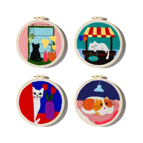 4-ply 5-ply Yarn Cute Cartoon Pattern Punch Needle Embroidery Kit for Beginners Soft Yarn Needlework