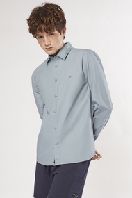 ESP เสื้อเชิ้ตแขนยาวแต่งลายปัก ผู้ชาย สีน้ำเงิน | Embroidered Shoulder Regular Fit Shirt | 03811