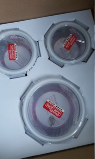 全新 Lock&Lock 耐熱玻璃圓形食物盒三件裝